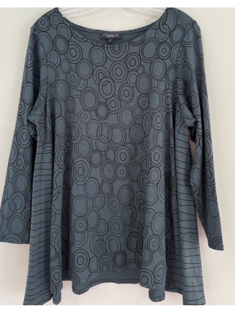 FH Clothing GRAY Black CIRCLES Long Sleeved Pullover FLARED TUNIC bamboo Cotton